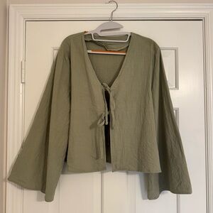 Olive Green Tie-Front Blouse